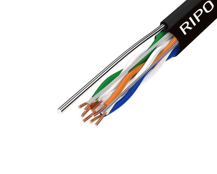 U/UTP4 Cat5e 24AWG PE RIPO CCA с тросом, черный, 0,5мм, упк.50м (пр-во РФ)