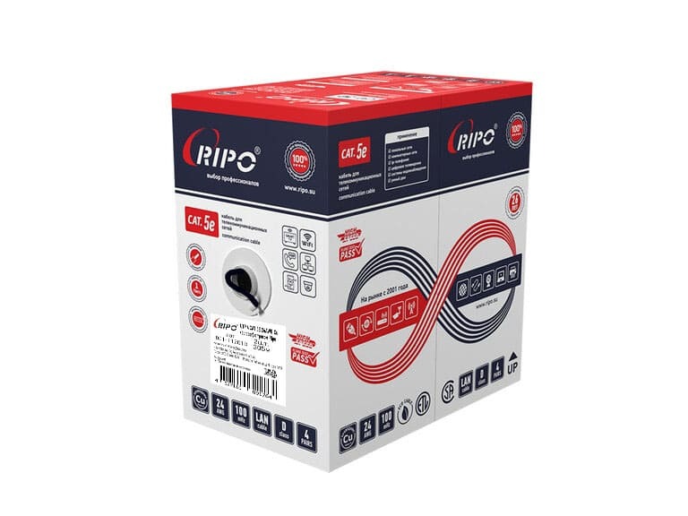 UTP4CAT5E 24AWG Cu Ripo (outdoor) с одножильным тросом, черный, (305м)