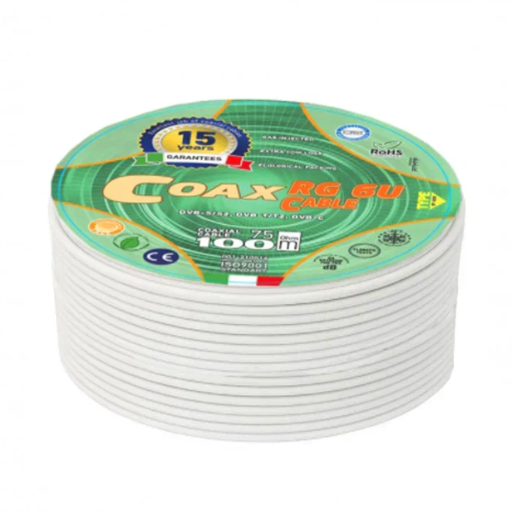 Коаксиальный кабель RG‑6 U, 75 Ом, 25 м, CCS, PVC нг(A), белый