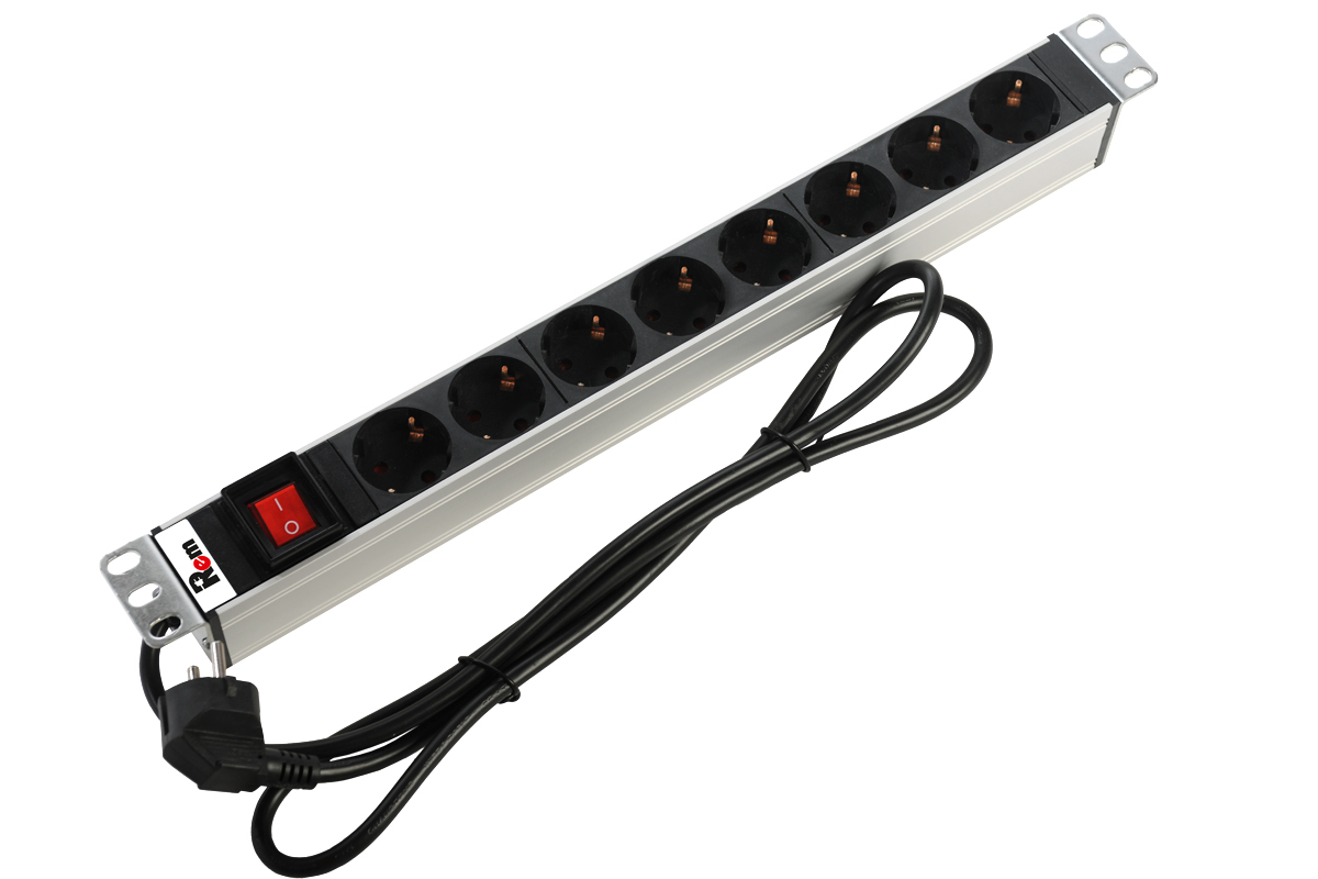 Блок розеток Rem-16 с выкл., 8 Schuko, 16A, алюм., 19&amp;quot;, шнур 3 м. (ЦМО)