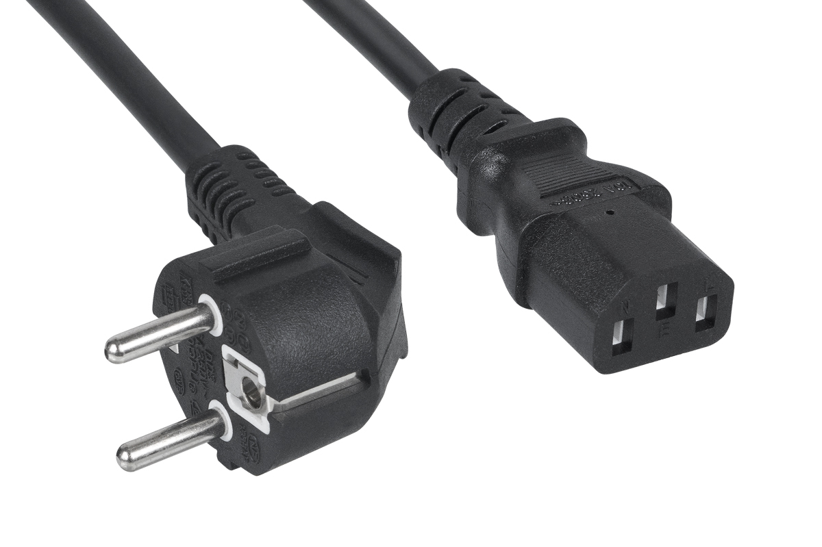 Кабель питания RIPO 1.2м, Schuko-C13 (3*0.5 mm2) 6A, черный, угловая вилка, с заземлением