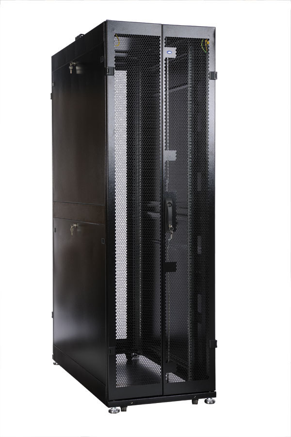 Шкаф серверный ПРОФ напольный 48U (600x1000) дверь перфор. 2 шт., черный, в сборе (ЦМО)