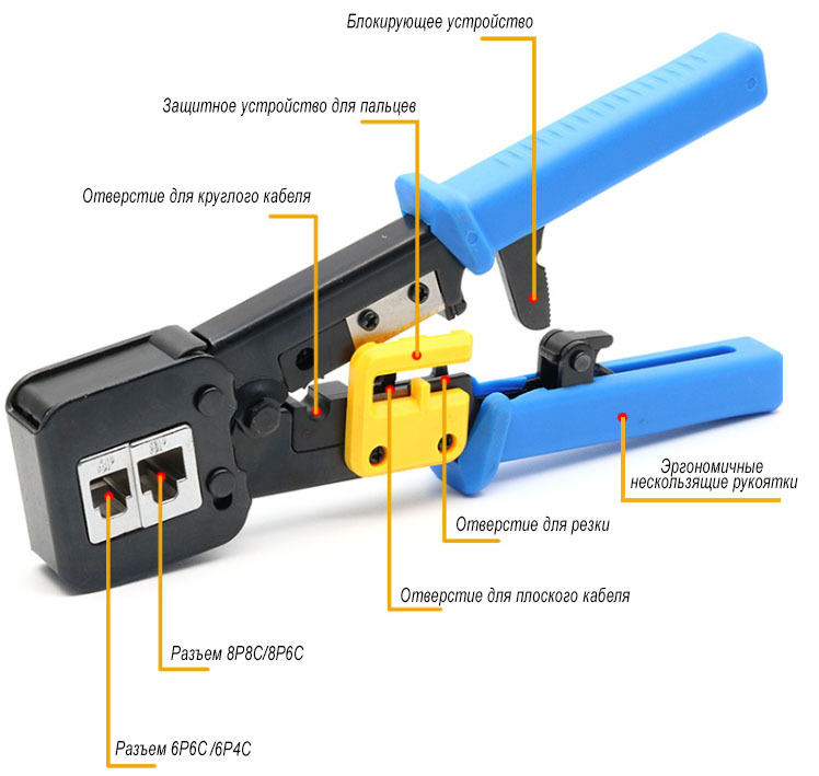 Кримпер обжимной Ripo для  проходных и стандартных RJ-45 (8р8с), RJ-11/12 (6р6с, 6р4с) UC-4568