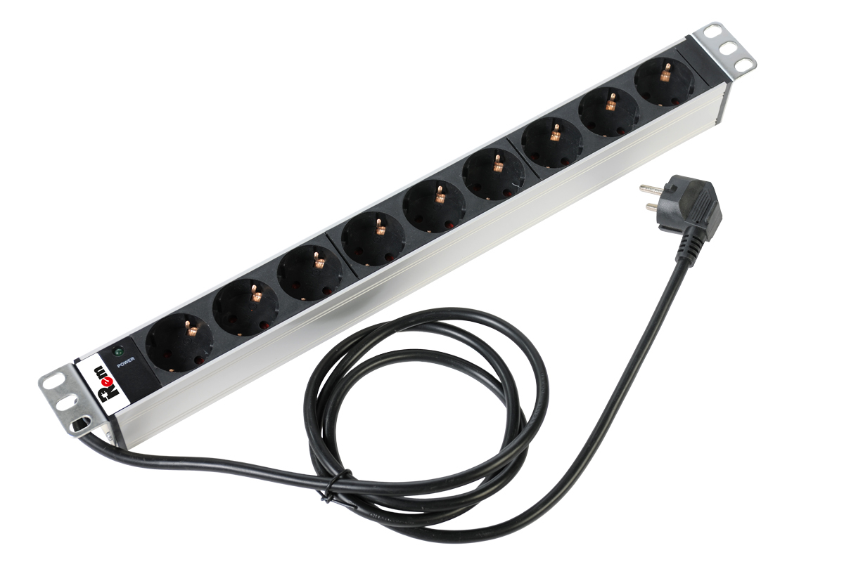Блок розеток Rem-16 с инд., 9 Schuko, 16A, алюм., 19&amp;quot;, шнур 3 м. (ЦМО)