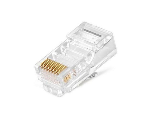 Коннектор сквозной (проходной)  RJ-45 (8P8C) Cat.5e, RIPO, покрытие 3мкд, универ. ножи (упк.20шт)