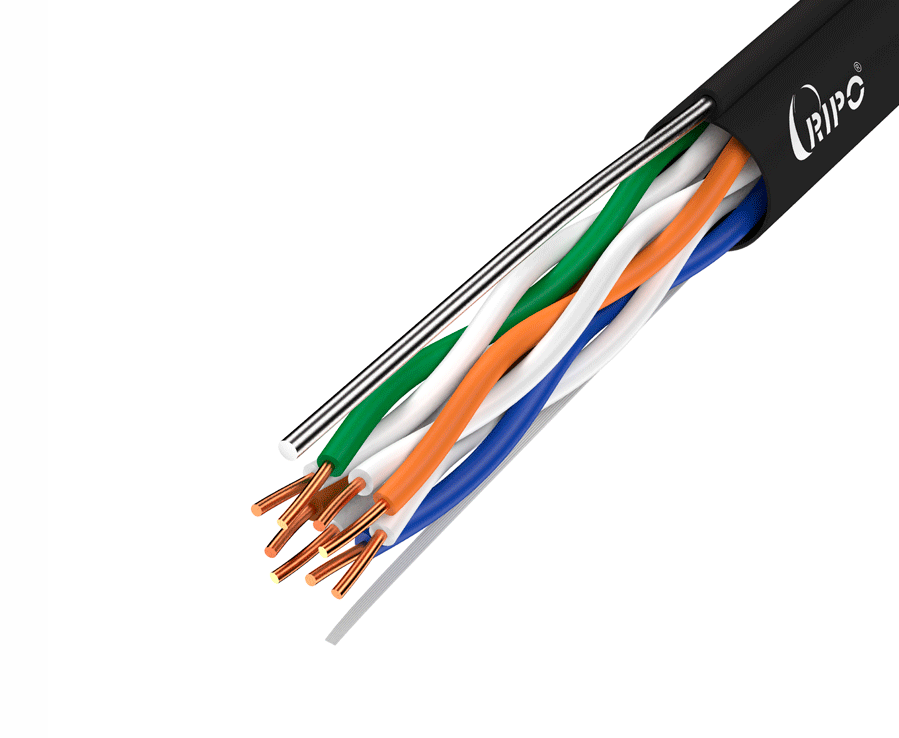 UTP4CAT5E 24AWG Cu Ripo (outdoor) с одножильным тросом, черный, (50м)